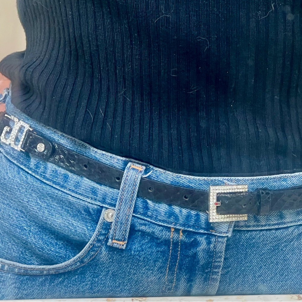 Dolce & Gabbana Black Belt with Crystal Buckle and Crystal D&G emblem.